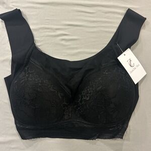 Zen Chic Bra Size 3XL Wireless Lace Pushup Padded Black New With Tags